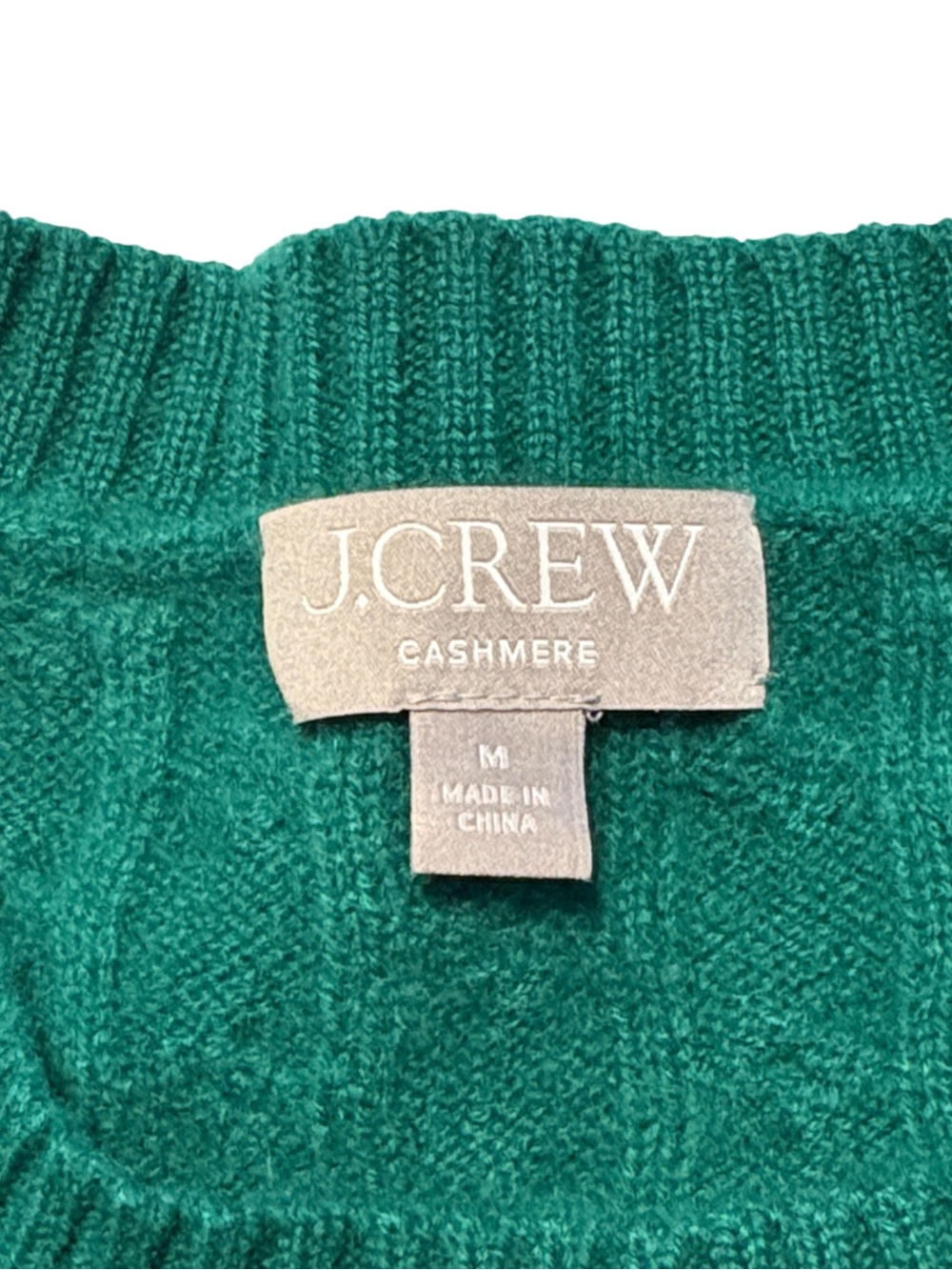 J. Crew 100% Cashmere Classic Cable Knit Crewneck Sweater Size M Green Fall Cozy - Picture 4 of 7